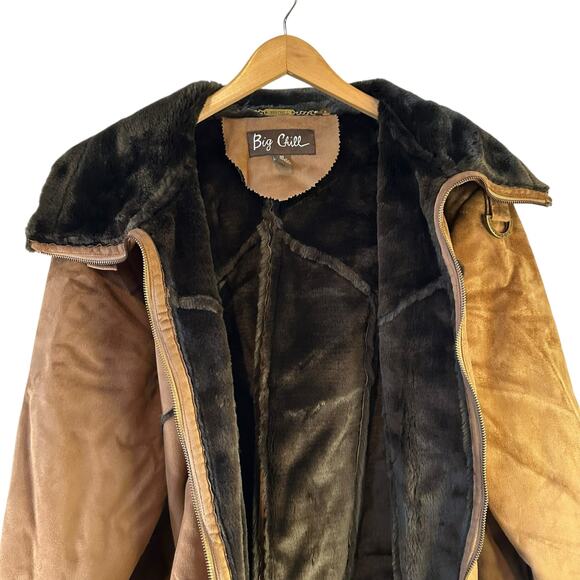 Vintage Big Chill Womens Penny Lane Faux Suede Fur Coat Brown Size 2X Y2K - Picture 5 of 11